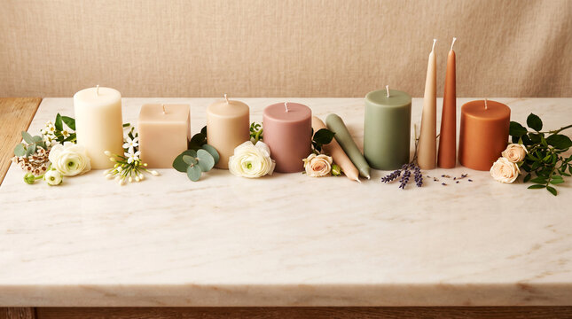 Background table setting with candles and flowers
