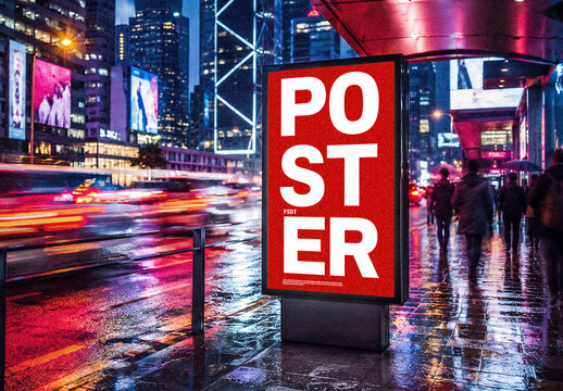 City Bus Stop Advertising Display Mockup