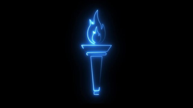 Glowing neon Torch flame icon isolated on black background. Symbol fire hot, flame power, flaming and heat. flaming torch symbolizing adventure, survival, and outdoor exploration. 4k video