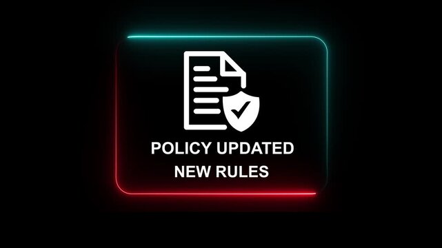 Policy updated concept on the black background. New rules implementation, governance management, and digital documentation process. Updated of new policy 4K VIDEO