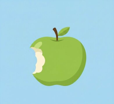 hand holding apple,Minimalist Bitten Green Apple Vector Illustration with Leaf, Cute Cartoon Green Apple with Bite Mark Icon, Flat Design Fruit Clipart on Light Blue Background.