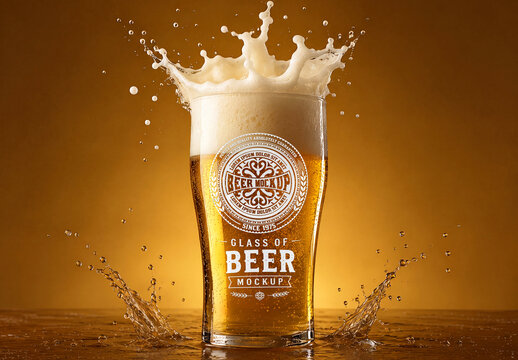 Beer Splash Glass Mockup with Foam
