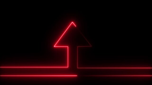 A Glowing arrow icon neon line of sign icon and Neon up direction arrow icon glowing animation on black background.