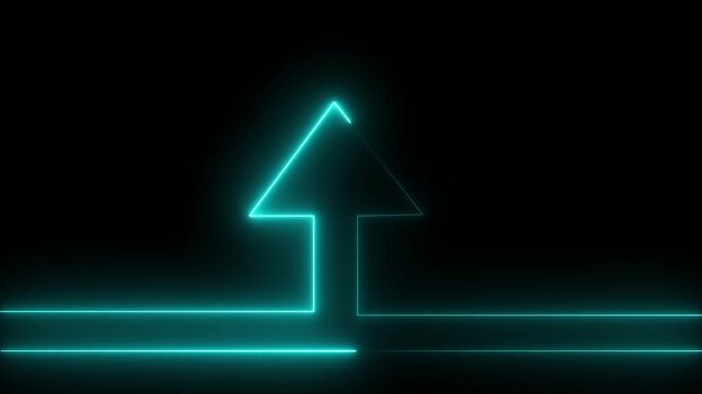 A Glowing arrow icon neon line of sign icon and Neon up direction arrow icon glowing animation on black background.