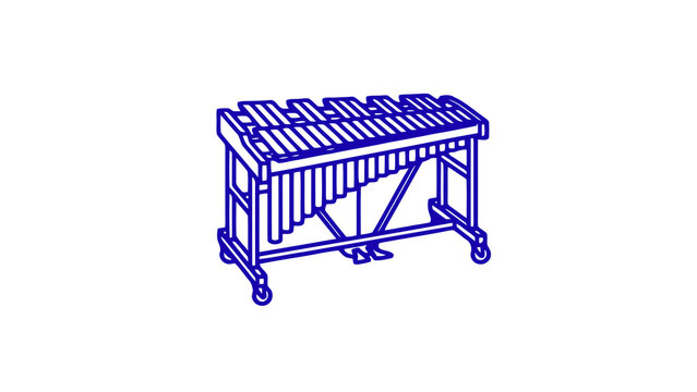 A vibrant blue neon-style outline vector illustration of a xylophone or vibraphone set