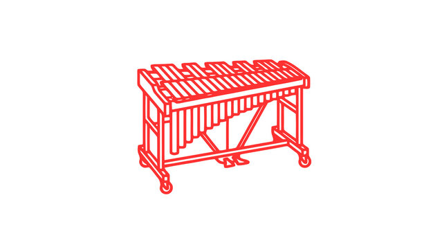 A vibrant red neon-style outline vector illustration of a xylophone or vibraphone set