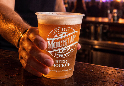 Plastic Beer Cup Mockup at Music Festival