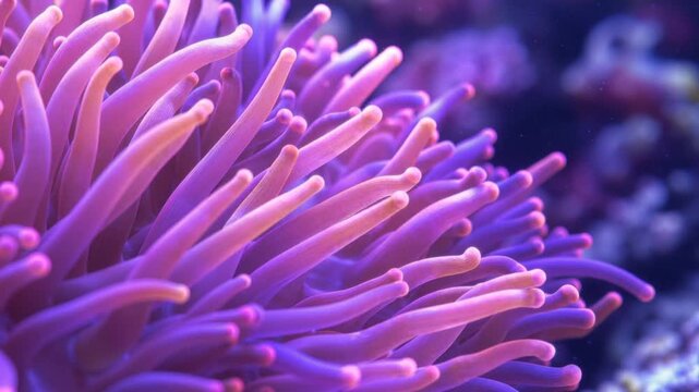 Close up vibrant purple and pink sea anemone underwater marine life in ocean reef habitat