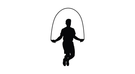 Person jumping rope in a black silhouette against a white background silhouette © RmANom