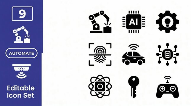 editable icon set with automation and technology symbols