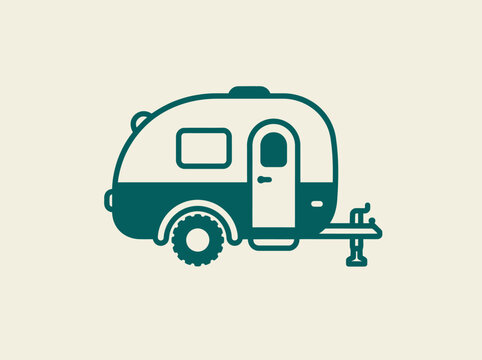 Vintage camper trailer with door open.