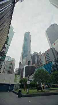 Telok Ayer Street, a business district in Singapore. Business and financial centers housed in glass high-rises, forming the skyline of an Asian metropolis.