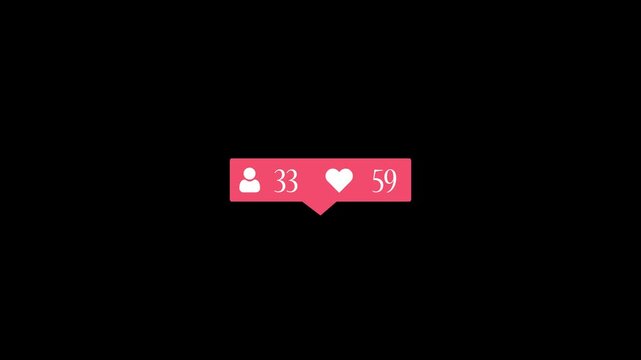 Social media like and comment counter animation with rising numbers icon notification overlay.