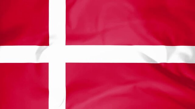 Danish flag waving background loop with red and white fabric texture