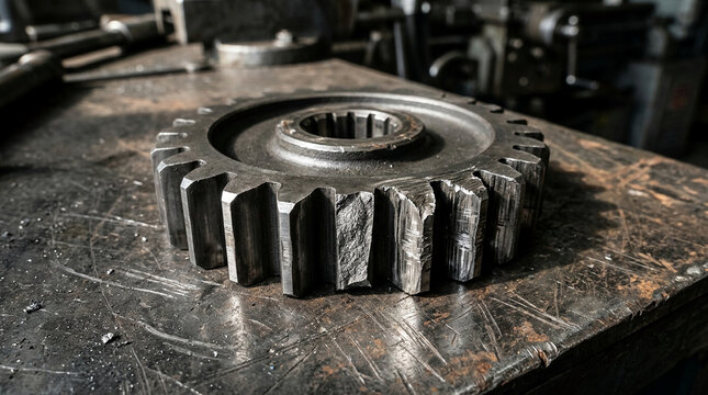 Fractured steel spur gear tooth with severe surface galling wear
