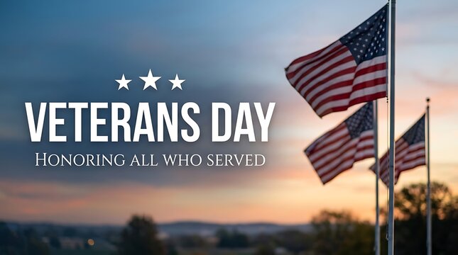 Veterans day tribute american flags waving at sunset