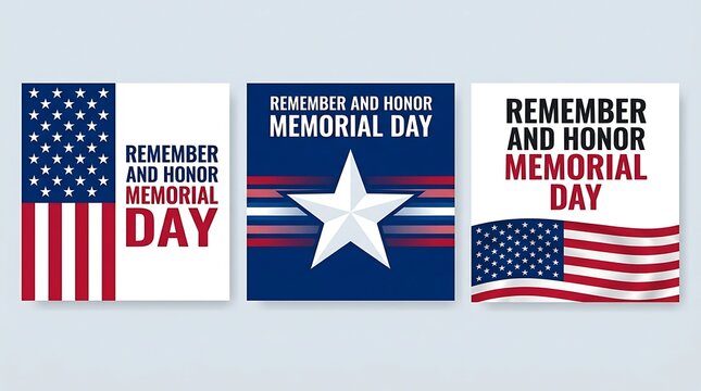 Memorial day patriotic designs american flags and star spangled banners
