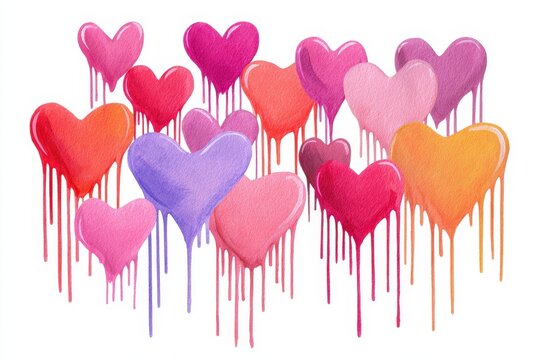 Assorted heart drips illustration in watercolor and digital style