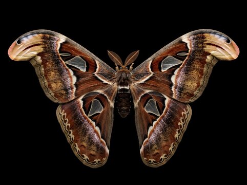 Giant Atlas Moth on Black Background