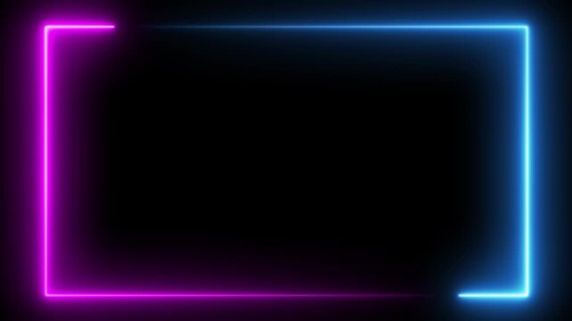 A rectangular frame made of two moving neon lights. A popular abstract, on alpha transparent background