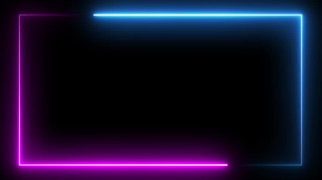A rectangular frame made of two moving neon lights. A popular abstract, on alpha transparent background