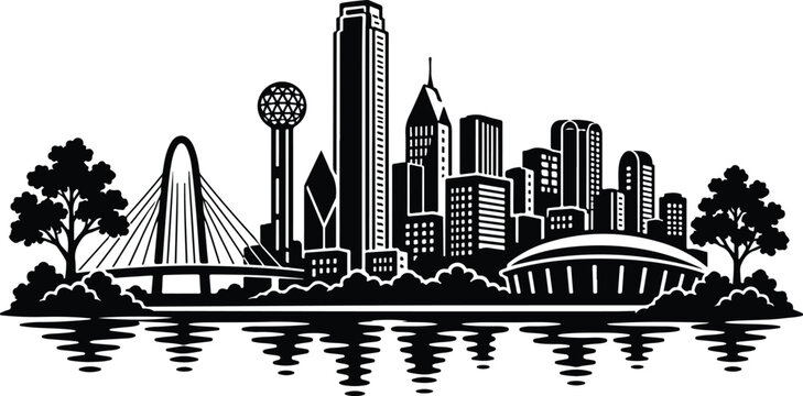 Dallas Skyline Silhouette Landscape Vector Illustration