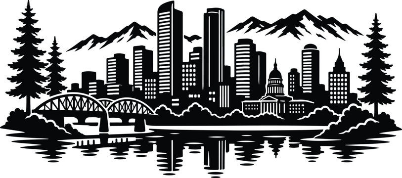 Denver Skyline Silhouette Landscape Vector Illustration