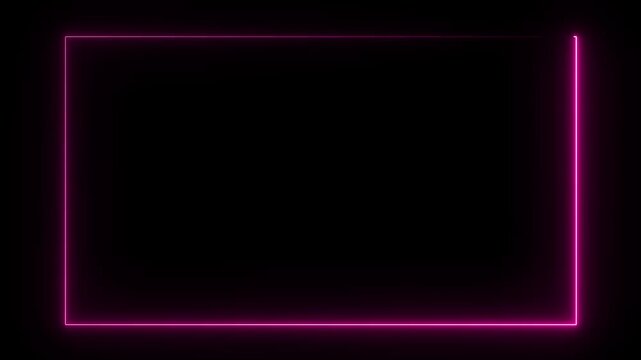Glowing pink neon rectangle frame border loop animation, abstract futuristic light line overlay motion graphic asset on black background