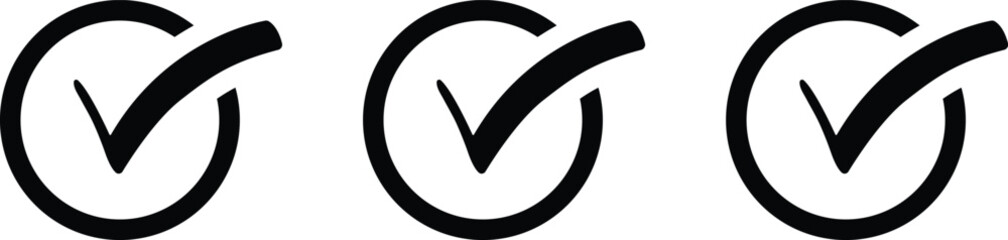 Set of green check mark icons in black circles on transparent background vector illustration. Collection of checkmark icons in various colors and styles. Green check mark icon set, circle © KHOKON