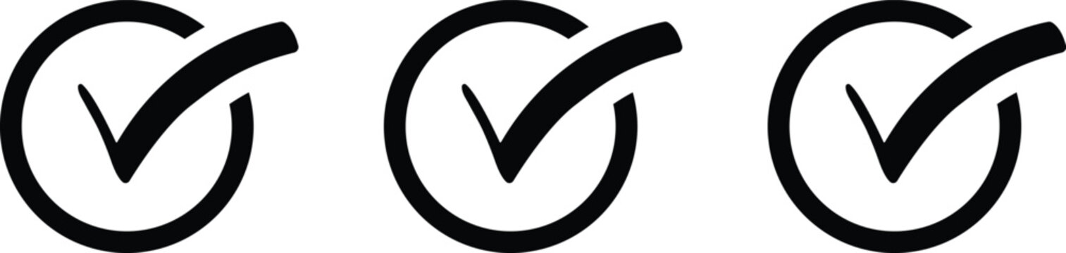Set of green check mark icons in black circles on transparent background vector illustration. Collection of checkmark icons in various colors and styles. Green check mark icon set, circle