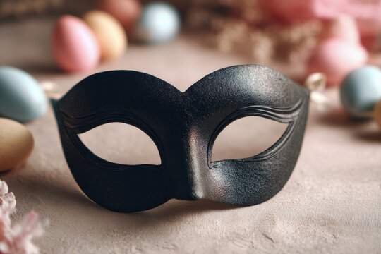 Elegant black mask with long lashes for Easter decor and fashion photography