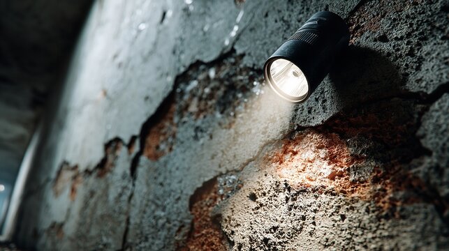 Illuminating a Cracked Concrete Wall with a Portable Flashlight