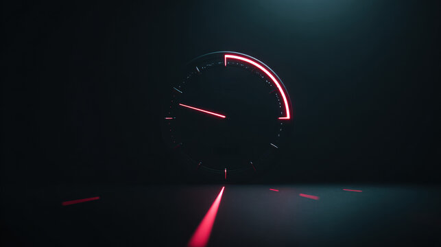 Futuristic Clock Red Neon Glow Dark Background Time Technology Circle Watch Concept Design Modern