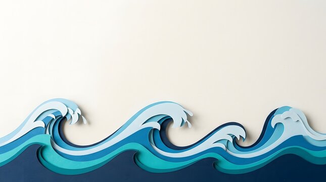 Stylized blue ocean waves illustration forming a dynamic marine themed background. WAVE