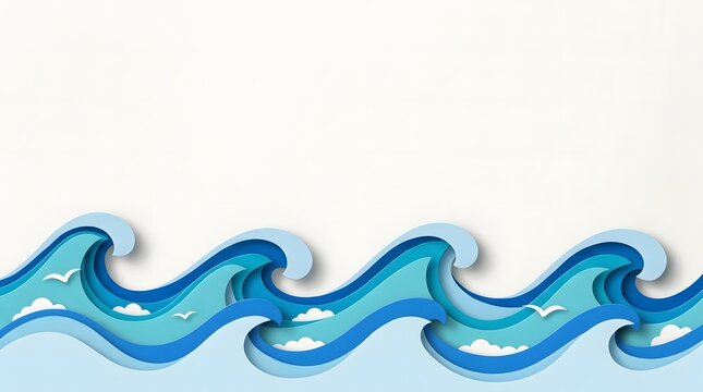 Stylized blue ocean waves illustration forming a dynamic marine themed background.
