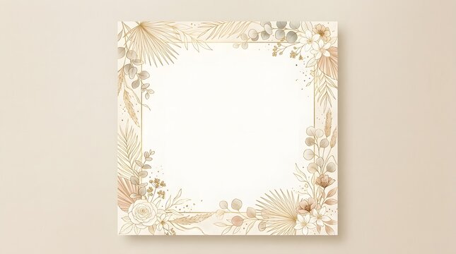 Soft beige floral decorative frame with elegant botanical details.