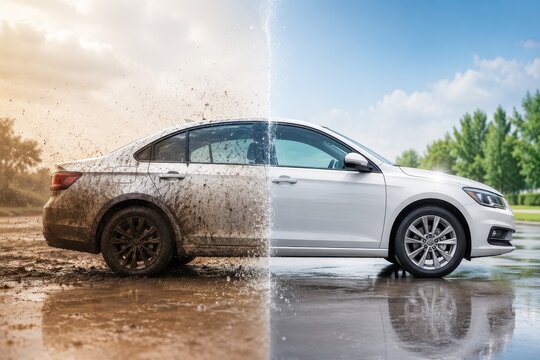 Car cleaning transformation: dirty to clean