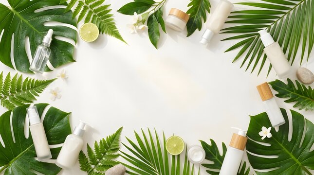 Green tropical foliage forming a soft natural frame with clean copy space.