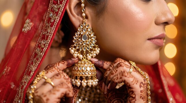 Gold jhumka earrings indian bride wedding  jewelry