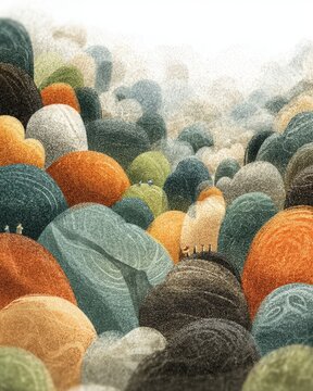 sustainable profit model Colorful Spheres in Varied Sizes and Textures Creating a Vibrant Abstract Art Composition tiles and blur background