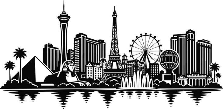 Las Vegas Skyline Silhouette Landscape Vector Illustration