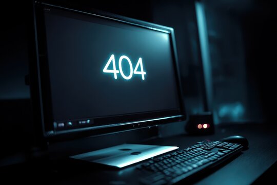 404 Error Display on a Dark Computer Screen with a Black Background