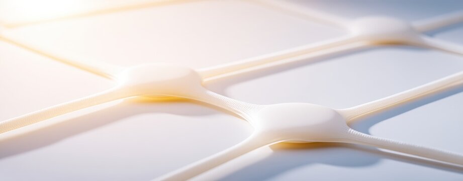 sustainable profit model Close-up of white dental floss threads arranged on a smooth surface with warm diffused lighting tiles and blur background