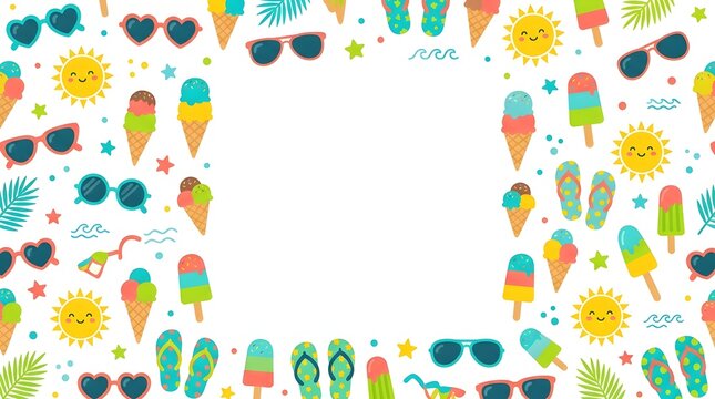 Light background with repeating ice cream illustrations forming a cheerful summer border.