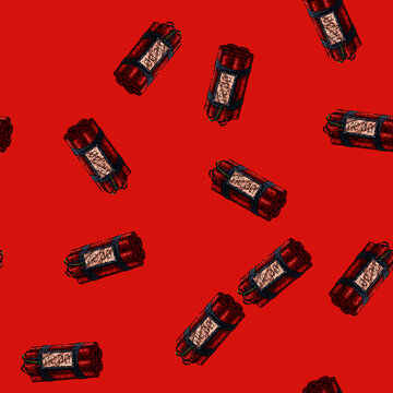 pattern dynamite bomb tnt hand drawn. explosive explosion, danger fuse, destruction dangerous, detonate explode, wick weapon dynamite bomb tnt vector sketch illustration