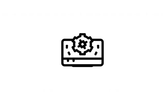 Simple line icon depicts computer monitor with gear symbol. Gear appears centered on screen, suggesting settings or adjustments. Clean. Icon conveys control, configuration, or system