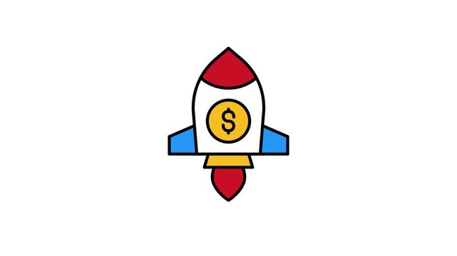 Startup money dollar rocket icon animation 4k motion seamless looping
