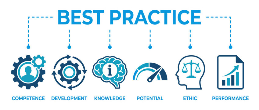 Best practice business infographic, corporate strategy icons, management vector banner