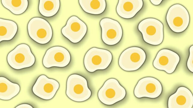 Fried Egg Omelet Cartoon pattern style Animation on yellow Background with a dynamic fading effect video loop for Breakfast and Cooking Videos