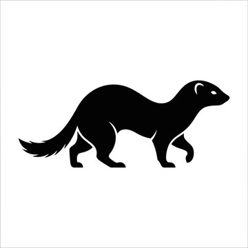 Minimalist ferret silhouette vector icon, black weasel side view logo, sleek polecat stencil graphic for branding isolated on White Background